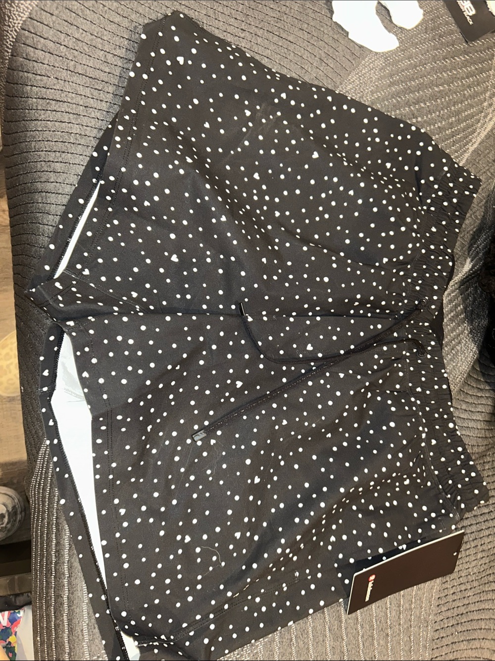 Lululemon Black Swim Shorts 5” with White Dots and Hearts *Lined
